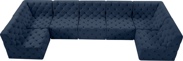 Tuft Velvet / Engineered Wood / Foam Contemporary Navy Velvet Modular Sectional - 157" W x 64" D x 32" H