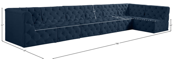 Tuft Velvet / Engineered Wood / Foam Contemporary Navy Velvet Modular Sectional - 186" W x 64" D x 32" H