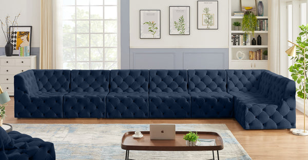 Tuft Velvet / Engineered Wood / Foam Contemporary Navy Velvet Modular Sectional - 186" W x 64" D x 32" H