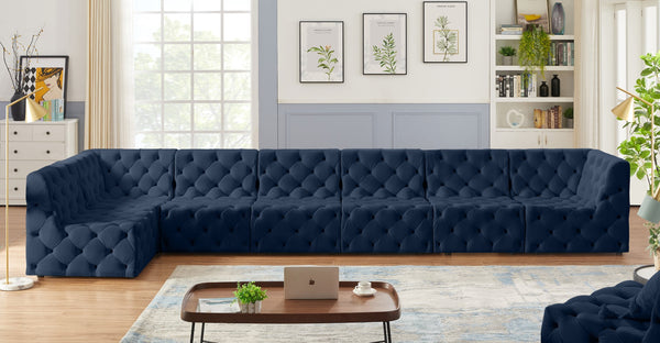 Tuft Velvet / Engineered Wood / Foam Contemporary Navy Velvet Modular Sectional - 186" W x 64" D x 32" H