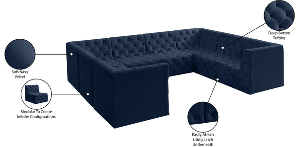 Tuft Velvet / Engineered Wood / Foam Contemporary Navy Velvet Modular Sectional - 128" W x 99" D x 32" H
