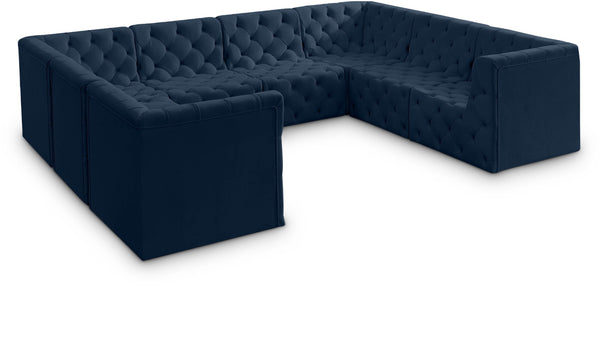Tuft Velvet / Engineered Wood / Foam Contemporary Navy Velvet Modular Sectional - 128" W x 99" D x 32" H
