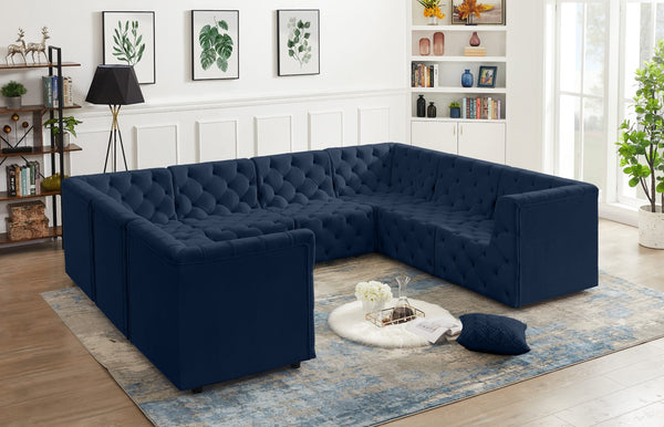 Tuft Velvet / Engineered Wood / Foam Contemporary Navy Velvet Modular Sectional - 128" W x 99" D x 32" H