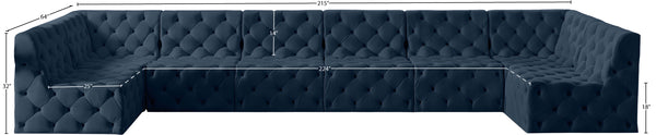 Tuft Velvet / Engineered Wood / Foam Contemporary Navy Velvet Modular Sectional - 215" W x 64" D x 32" H