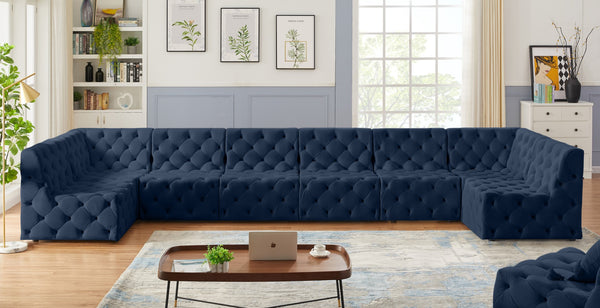 Tuft Velvet / Engineered Wood / Foam Contemporary Navy Velvet Modular Sectional - 215" W x 64" D x 32" H