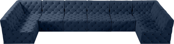 Tuft Velvet / Engineered Wood / Foam Contemporary Navy Velvet Modular Sectional - 215" W x 64" D x 32" H