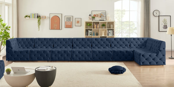 Tuft Velvet / Engineered Wood / Foam Contemporary Navy Velvet Modular Sectional - 186" W x 64" D x 32" H