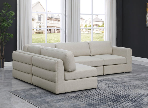 Beckham Linen Textured Fabric / Engineered Wood / Foam Contemporary Beige Durable Linen Textured Fabric Modular Sectional - 114" W x 76" D x 32.5" H