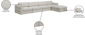 Beckham Linen Textured Fabric / Engineered Wood / Foam Contemporary Beige Durable Linen Textured Fabric Modular Sectional - 152" W x 76" D x 32.5" H