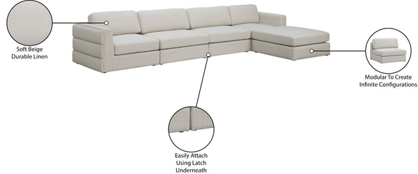 Beckham Linen Textured Fabric / Engineered Wood / Foam Contemporary Beige Durable Linen Textured Fabric Modular Sectional - 152" W x 76" D x 32.5" H