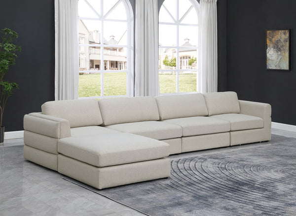 Beckham Linen Textured Fabric / Engineered Wood / Foam Contemporary Beige Durable Linen Textured Fabric Modular Sectional - 152" W x 76" D x 32.5" H