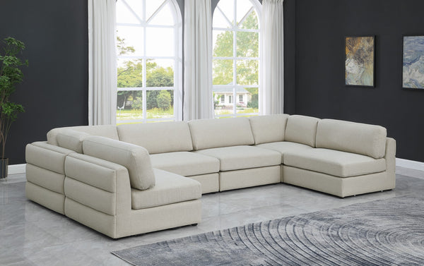 Beckham Linen Textured Fabric / Engineered Wood / Foam Contemporary Beige Durable Linen Textured Fabric Modular Sectional - 152" W x 76" D x 32.5" H