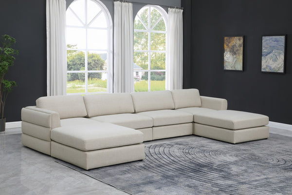 Beckham Linen Textured Fabric / Engineered Wood / Foam Contemporary Beige Durable Linen Textured Fabric Modular Sectional - 152" W x 76" D x 32.5" H