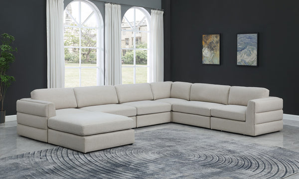 Beckham Linen Textured Fabric / Engineered Wood / Foam Contemporary Beige Durable Linen Textured Fabric Modular Sectional - 152" W x 114" D x 32.5" H