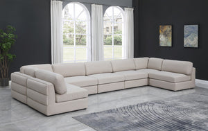 Beckham Linen Textured Fabric / Engineered Wood / Foam Contemporary Beige Durable Linen Textured Fabric Modular Sectional - 190" W x 76" D x 32.5" H