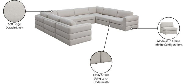 Beckham Linen Textured Fabric / Engineered Wood / Foam Contemporary Beige Durable Linen Textured Fabric Modular Sectional - 152" W x 114" D x 32.5" H