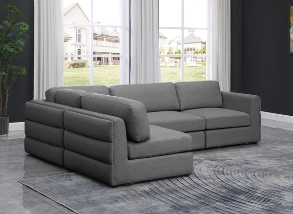Beckham Linen Textured Fabric / Engineered Wood / Foam Contemporary Grey Durable Linen Textured Fabric Modular Sectional - 114" W x 76" D x 32.5" H