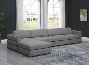 Beckham Linen Textured Fabric / Engineered Wood / Foam Contemporary Grey Durable Linen Textured Fabric Modular Sectional - 152" W x 76" D x 32.5" H