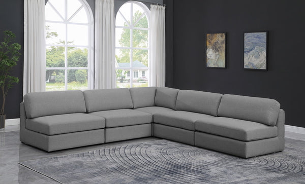 Beckham Linen Textured Fabric / Engineered Wood / Foam Contemporary Grey Durable Linen Textured Fabric Modular Sectional - 114" W x 114" D x 32.5" H