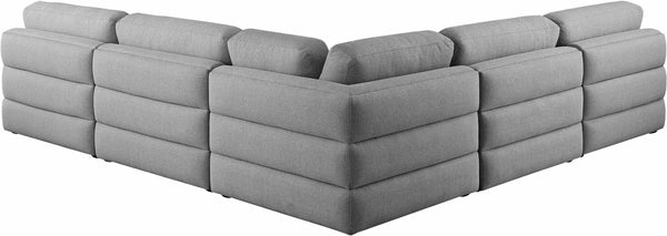 Beckham Linen Textured Fabric / Engineered Wood / Foam Contemporary Grey Durable Linen Textured Fabric Modular Sectional - 114" W x 114" D x 32.5" H