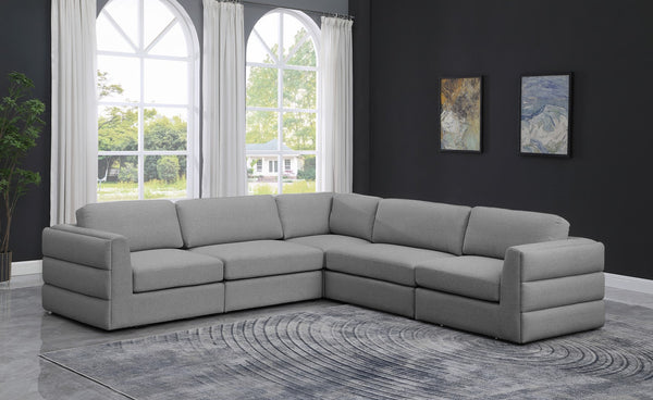 Beckham Linen Textured Fabric / Engineered Wood / Foam Contemporary Grey Durable Linen Textured Fabric Modular Sectional - 114" W x 114" D x 32.5" H