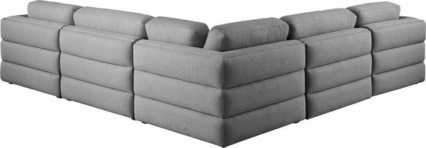 Beckham Linen Textured Fabric / Engineered Wood / Foam Contemporary Grey Durable Linen Textured Fabric Modular Sectional - 114" W x 114" D x 32.5" H