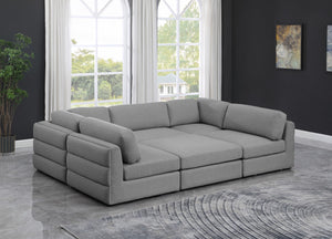 Beckham Linen Textured Fabric / Engineered Wood / Foam Contemporary Grey Durable Linen Textured Fabric Modular Sectional - 114" W x 76" D x 32.5" H