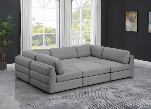 Beckham Linen Textured Fabric / Engineered Wood / Foam Contemporary Grey Durable Linen Textured Fabric Modular Sectional - 114" W x 76" D x 32.5" H