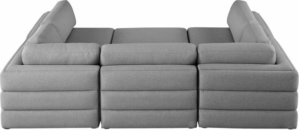 Beckham Linen Textured Fabric / Engineered Wood / Foam Contemporary Grey Durable Linen Textured Fabric Modular Sectional - 114" W x 76" D x 32.5" H