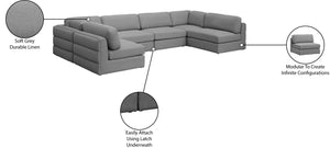 Beckham Linen Textured Fabric / Engineered Wood / Foam Contemporary Grey Durable Linen Textured Fabric Modular Sectional - 152" W x 76" D x 32.5" H