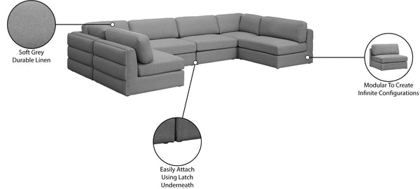 Beckham Linen Textured Fabric / Engineered Wood / Foam Contemporary Grey Durable Linen Textured Fabric Modular Sectional - 152" W x 76" D x 32.5" H