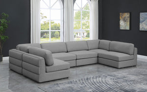 Beckham Linen Textured Fabric / Engineered Wood / Foam Contemporary Grey Durable Linen Textured Fabric Modular Sectional - 152" W x 76" D x 32.5" H