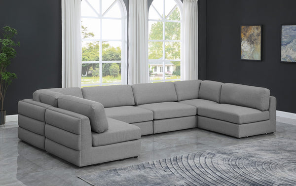 Beckham Linen Textured Fabric / Engineered Wood / Foam Contemporary Grey Durable Linen Textured Fabric Modular Sectional - 152" W x 76" D x 32.5" H