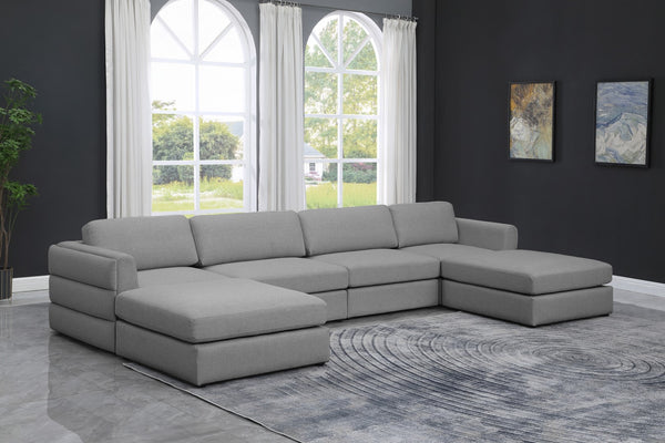 Beckham Linen Textured Fabric / Engineered Wood / Foam Contemporary Grey Durable Linen Textured Fabric Modular Sectional - 152" W x 76" D x 32.5" H