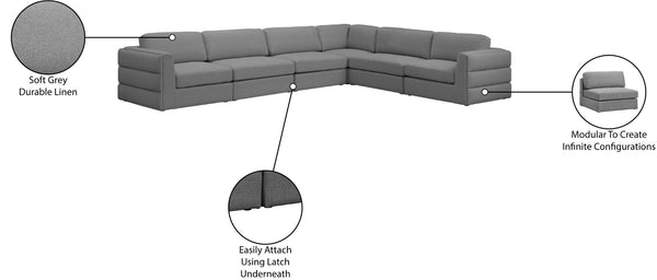 Beckham Linen Textured Fabric / Engineered Wood / Foam Contemporary Grey Durable Linen Textured Fabric Modular Sectional - 152" W x 114" D x 32.5" H