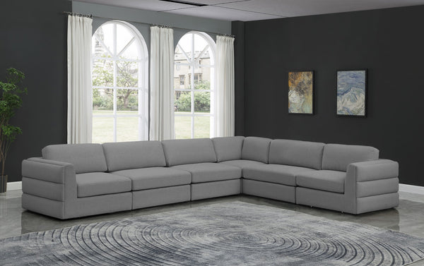 Beckham Linen Textured Fabric / Engineered Wood / Foam Contemporary Grey Durable Linen Textured Fabric Modular Sectional - 152" W x 114" D x 32.5" H