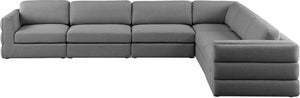 Beckham Linen Textured Fabric / Engineered Wood / Foam Contemporary Grey Durable Linen Textured Fabric Modular Sectional - 152" W x 114" D x 32.5" H