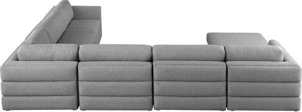 Beckham Linen Textured Fabric / Engineered Wood / Foam Contemporary Grey Durable Linen Textured Fabric Modular Sectional - 152" W x 114" D x 32.5" H