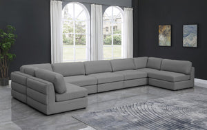 Beckham Linen Textured Fabric / Engineered Wood / Foam Contemporary Grey Durable Linen Textured Fabric Modular Sectional - 190" W x 76" D x 32.5" H