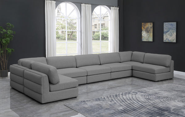 Beckham Linen Textured Fabric / Engineered Wood / Foam Contemporary Grey Durable Linen Textured Fabric Modular Sectional - 190" W x 76" D x 32.5" H