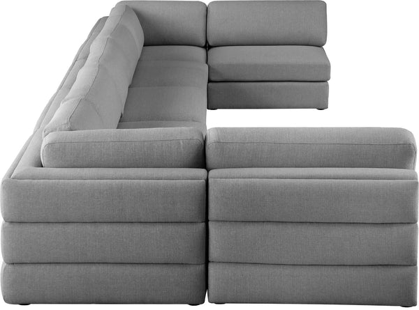 Beckham Linen Textured Fabric / Engineered Wood / Foam Contemporary Grey Durable Linen Textured Fabric Modular Sectional - 190" W x 76" D x 32.5" H