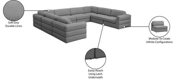 Beckham Linen Textured Fabric / Engineered Wood / Foam Contemporary Grey Durable Linen Textured Fabric Modular Sectional - 152" W x 114" D x 32.5" H