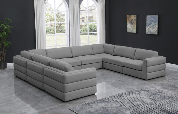 Beckham Linen Textured Fabric / Engineered Wood / Foam Contemporary Grey Durable Linen Textured Fabric Modular Sectional - 152" W x 114" D x 32.5" H