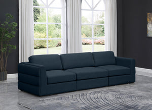 Beckham Linen Textured Fabric / Engineered Wood / Foam Contemporary Navy Durable Linen Textured Fabric Modular Sofa - 114" W x 38" D x 32.5" H