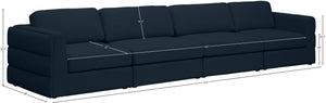 Beckham Linen Textured Fabric / Engineered Wood / Foam Contemporary Navy Durable Linen Textured Fabric Modular Sofa - 152" W x 38" D x 32.5" H