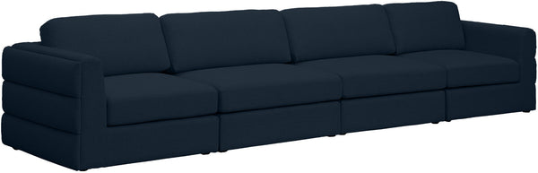 Beckham Linen Textured Fabric / Engineered Wood / Foam Contemporary Navy Durable Linen Textured Fabric Modular Sofa - 152" W x 38" D x 32.5" H