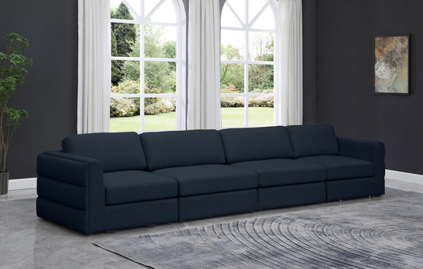 Beckham Linen Textured Fabric / Engineered Wood / Foam Contemporary Navy Durable Linen Textured Fabric Modular Sofa - 152" W x 38" D x 32.5" H