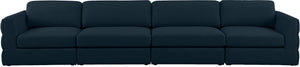Beckham Linen Textured Fabric / Engineered Wood / Foam Contemporary Navy Durable Linen Textured Fabric Modular Sofa - 152" W x 38" D x 32.5" H