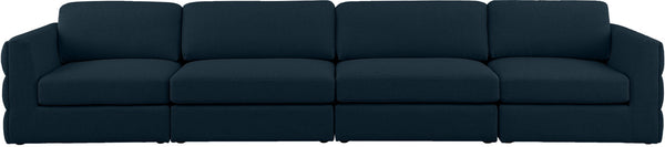 Beckham Linen Textured Fabric / Engineered Wood / Foam Contemporary Navy Durable Linen Textured Fabric Modular Sofa - 152" W x 38" D x 32.5" H
