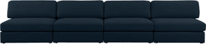 Beckham Linen Textured Fabric / Engineered Wood / Foam Contemporary Navy Durable Linen Textured Fabric Modular Sofa - 152" W x 38" D x 32.5" H